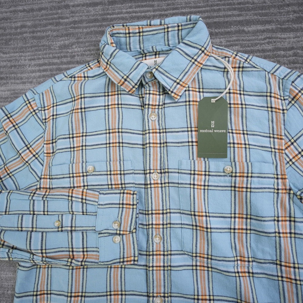 Mutual Weave Shirt Men Blue Check Plaid Flannel Button Up New Tag Small